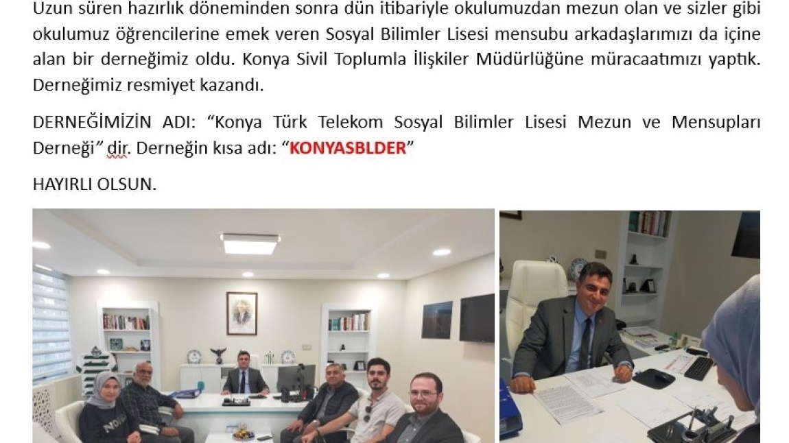 Konya SBL Mezunları ve Mensupları Derneği Kuruldu